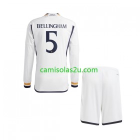 Camisolas de futebol Real Madrid Jude Bellingham 5 Criança Equipamento Principal 2023/24 Manga Comprida